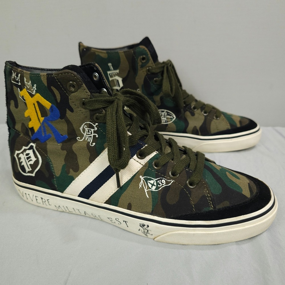 Polo Ralph Lauren Solomon Shoes Men Size 10D Camo High Top Canvas Casual Sneaker